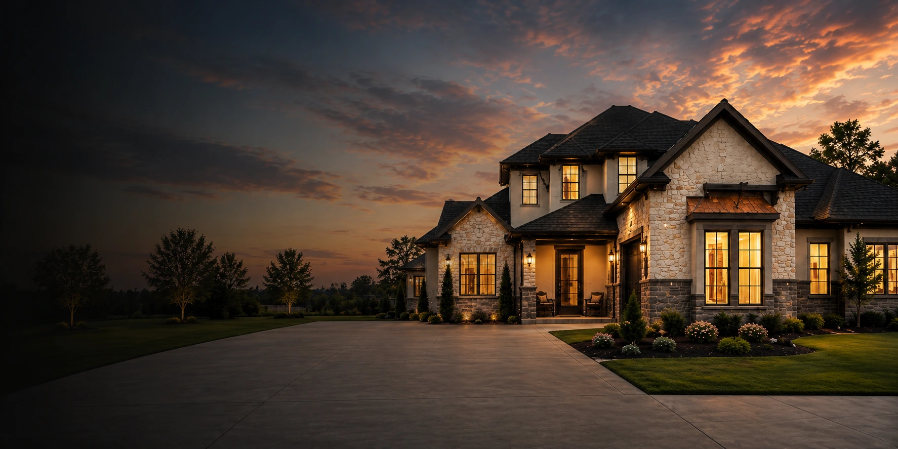 A North Texas home illuminated at sunset